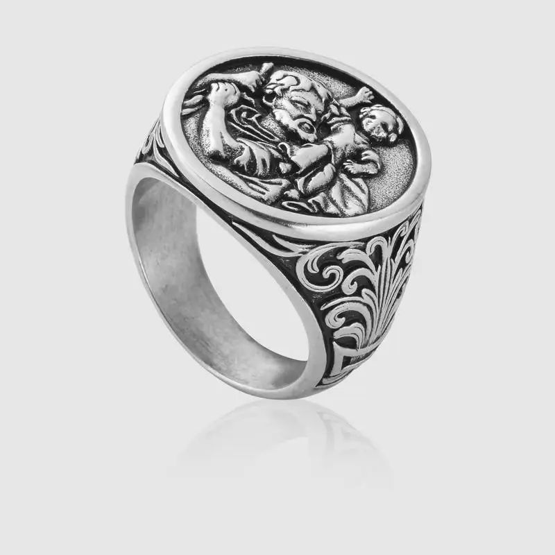 Fashion Design Relief Jewelry Christopher Stainless Steel Men Finger Ring