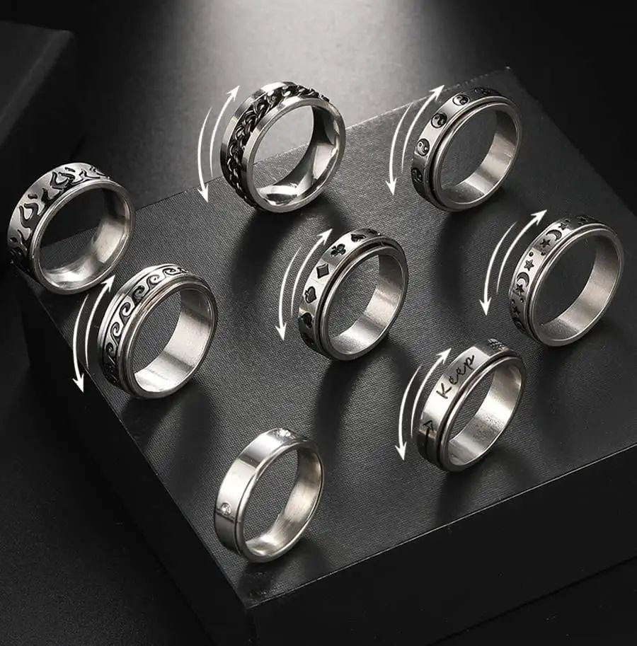 Wholesale custom Anxious Black Cool Spindle Stainless Steel Wedding Plain Ring for men