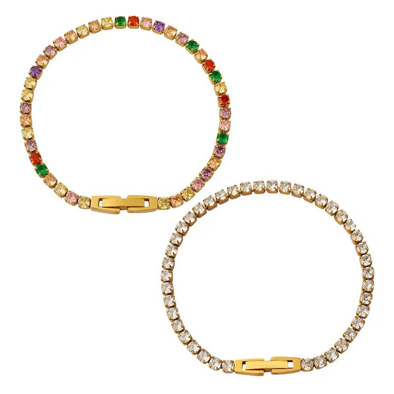 Aretas Fashion Jewellery 2022 Stainless Steel Zircon Tennis Chain 18k Gold Plated Natural Stone Crystal Iced Out CZ Bracelet