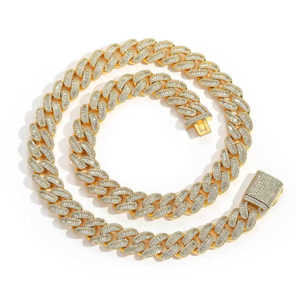 Diamond-encrusted Cuban necklace Cross border fashion men's gold-plated necklace