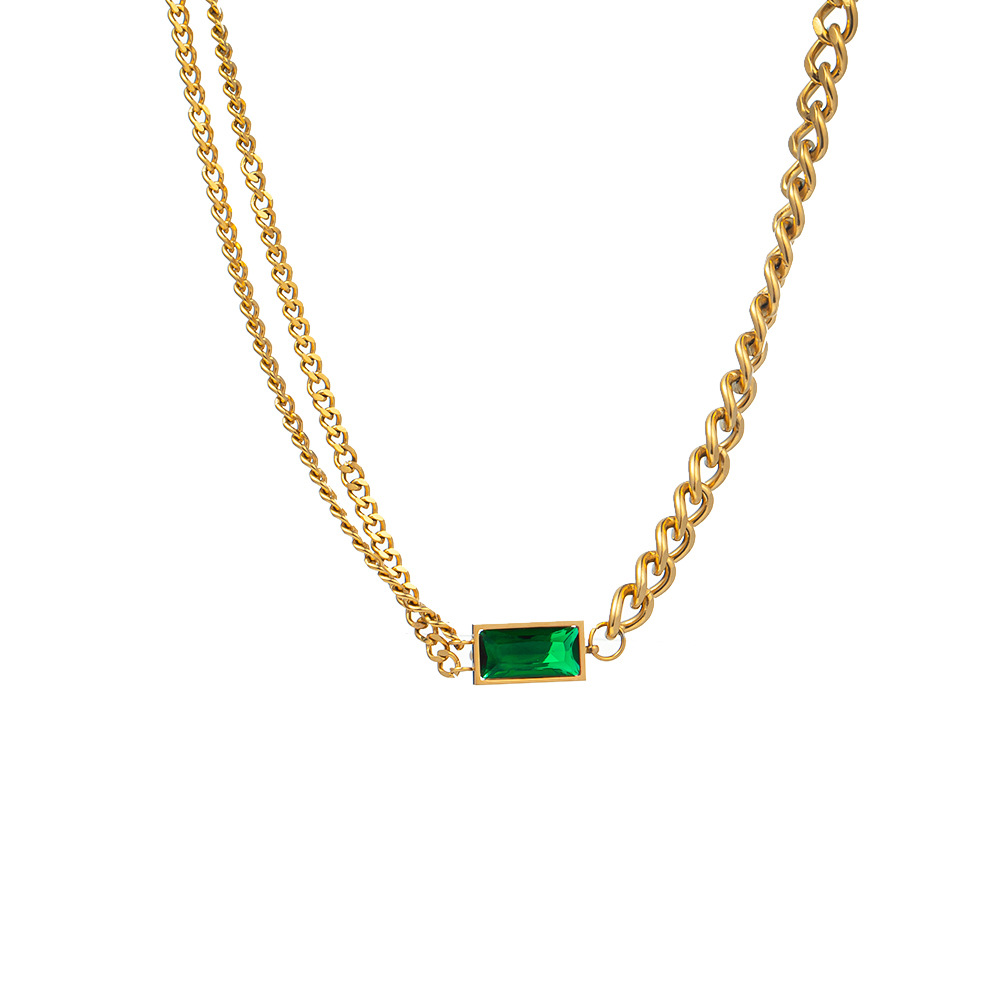 Non-fading titanium steel emerald block necklace female niche design sense splicing chain exquisite collarbone chain