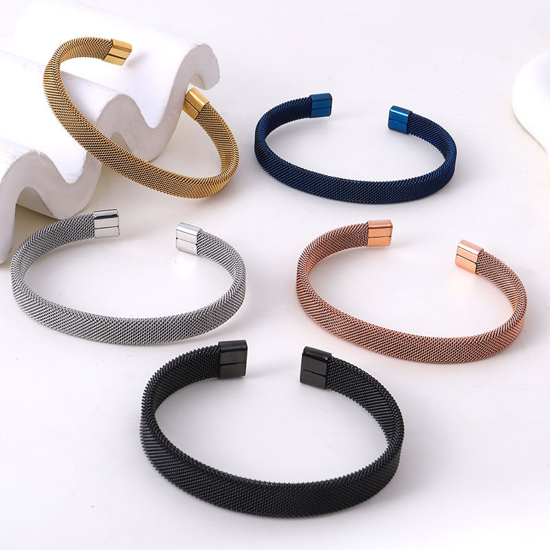 Steel wire braided mesh opening stainless steel bracelet simple fashion couple