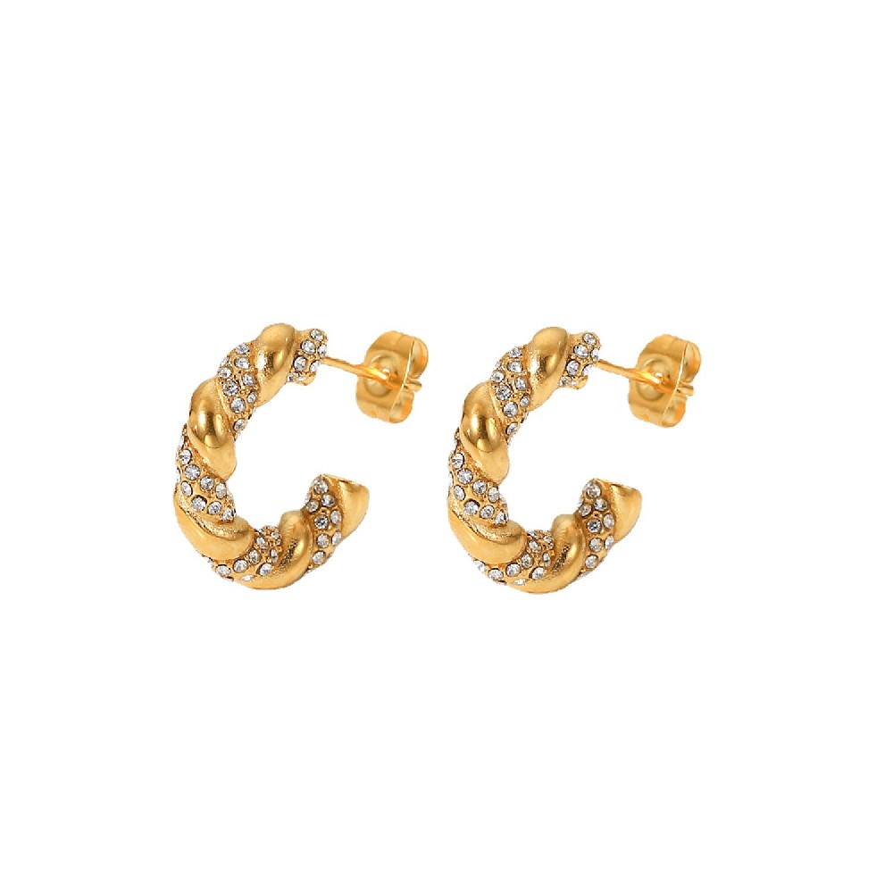 New stainless steel earrings jewelry gold plated diamond twist C shaped women's earrings jewelry