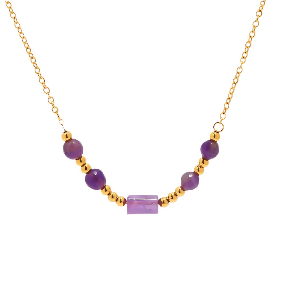 ins Wind necklace Purple Stone necklace Cross-border fashion ladies all-match titanium steel non-fading necklace jewelry